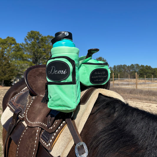 Personalized Horse Saddle Green Pommel Bag & Bottle Holder Set, Horse Tack, Horse Gifts, Horse Stuff, Equestrian Gifts, Saddle Accessories