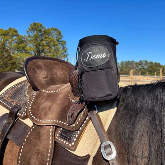 Personalized Horse Saddle Water Bottle Holder, Black, Multi Pocket Horse Saddle Drink Holder up to 40oz, Horse Gifts, Horse Stuff Horse Tack