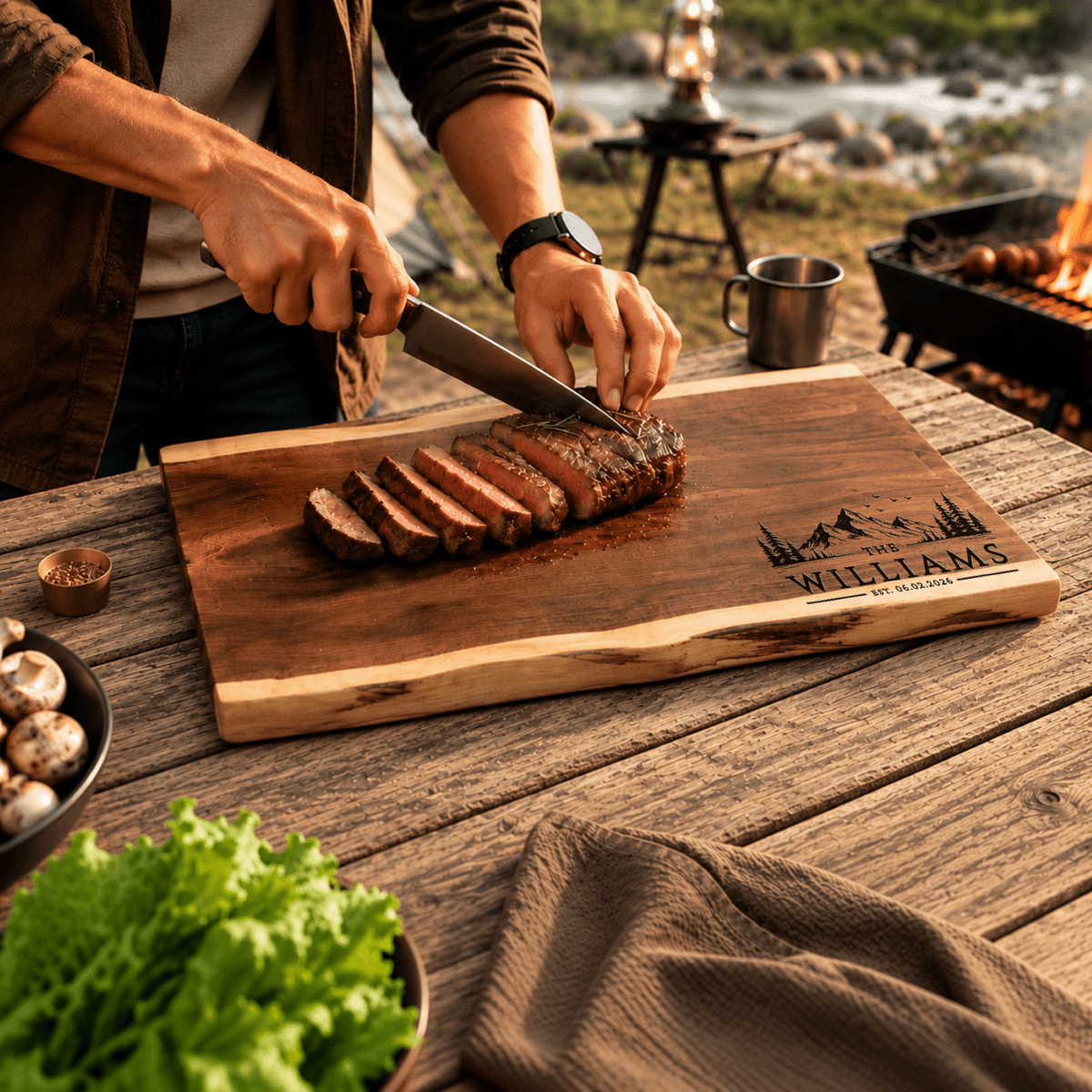 Personalized Camper Cutting Board, Custom Engraved Black Walnut Wood, RV Housewarming Gift, Camping Gift, Travel Trailer Kitchen Decor - Apparel & Accessories - Aylev