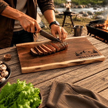 Personalized Camper Cutting Board, Custom Engraved Black Walnut Wood, RV Housewarming Gift, Camping Gift, Travel Trailer Kitchen Decor - Apparel & Accessories - Aylev