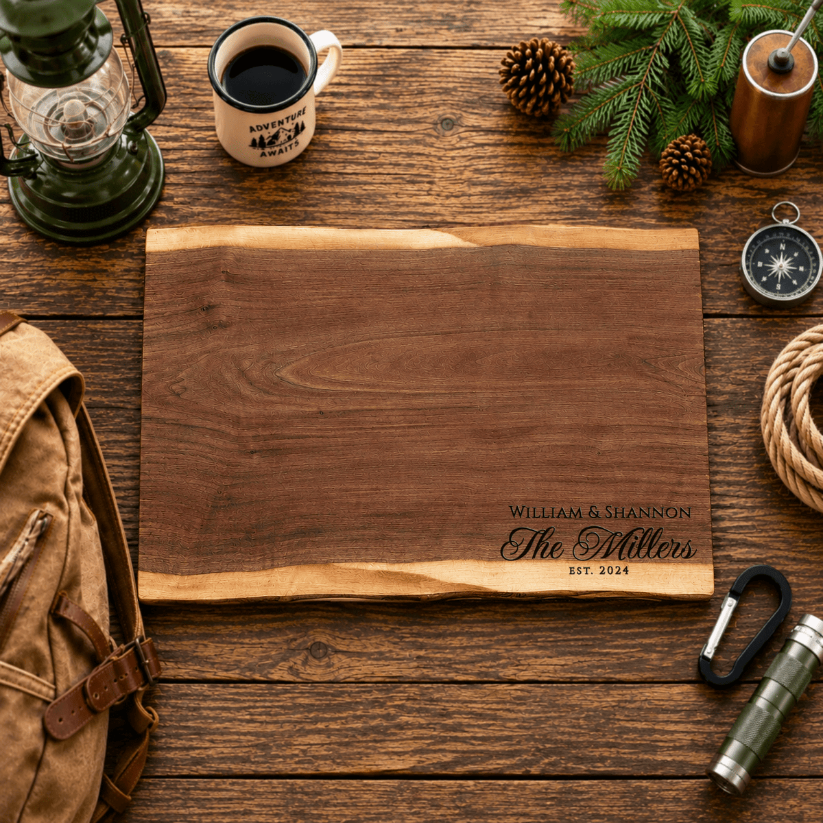 Personalized Camper Cutting Board, Custom Engraved Black Walnut Wood, RV Housewarming Gift, Camping Gift, Travel Trailer Kitchen Decor - Apparel & Accessories - Aylev