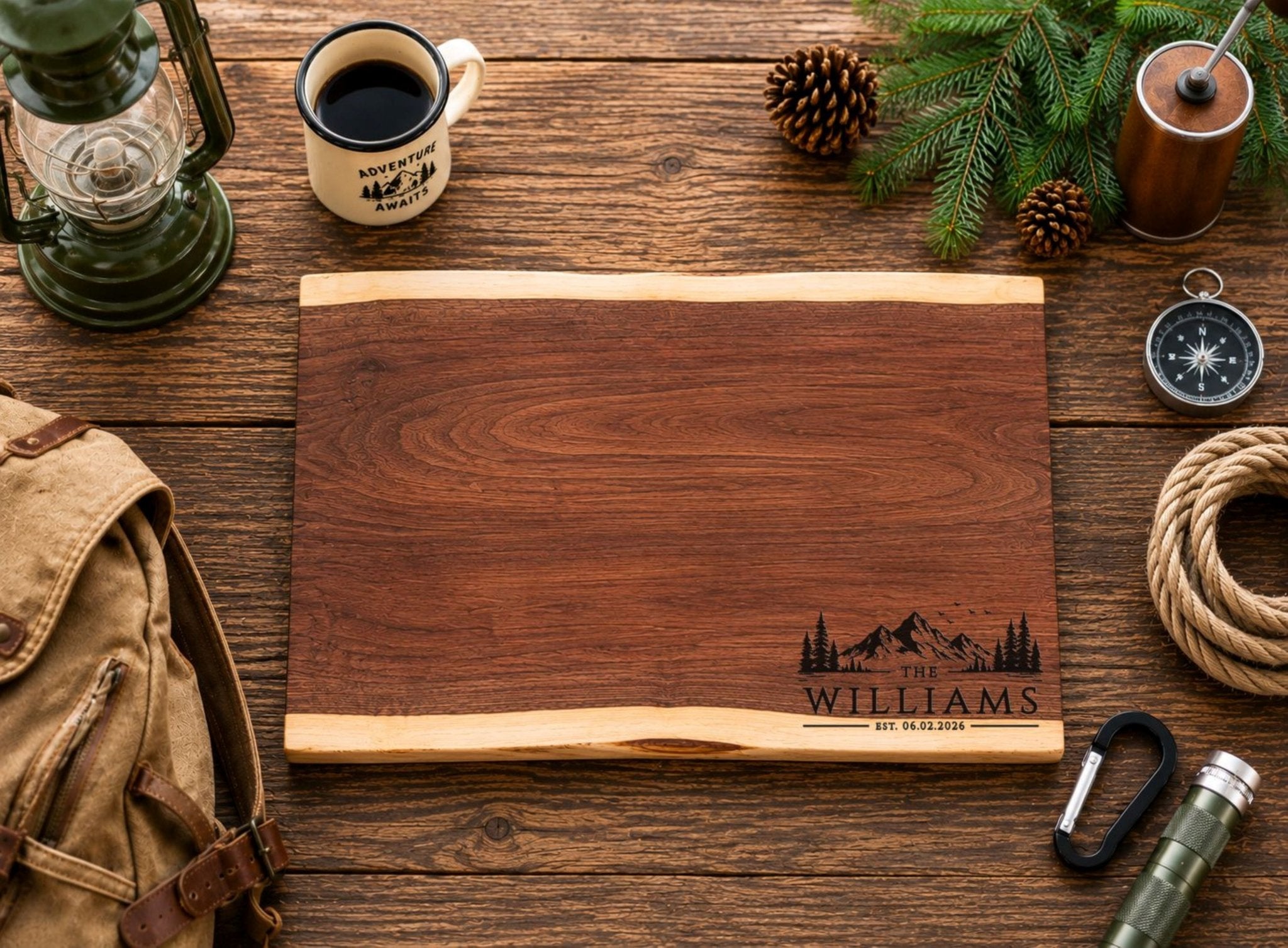 Personalized Camper Cutting Board, Custom Engraved Black Walnut Wood, RV Housewarming Gift, Camping Gift, Travel Trailer Kitchen Decor - Apparel & Accessories - Aylev