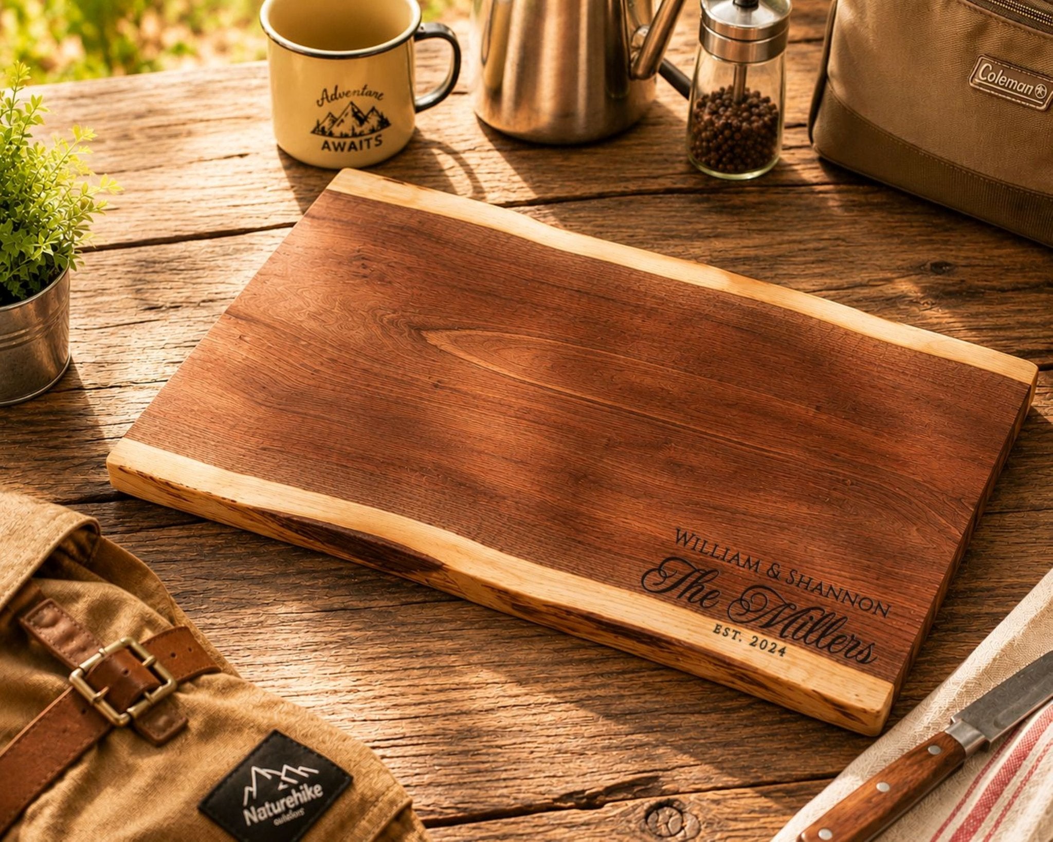 Personalized Camper Cutting Board, Custom Engraved Black Walnut Wood, RV Housewarming Gift, Camping Gift, Travel Trailer Kitchen Decor - Apparel & Accessories - Aylev