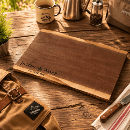 Personalized Camper Cutting Board, Custom Engraved Black Walnut Wood, RV Housewarming Gift, Camping Gift, Travel Trailer Kitchen Decor - Apparel & Accessories - Aylev