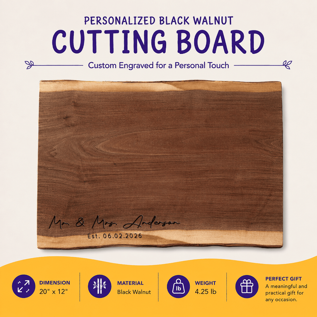 Personalized Camper Cutting Board, Custom Engraved Black Walnut Wood, RV Housewarming Gift, Camping Gift, Travel Trailer Kitchen Decor - Apparel & Accessories - Aylev