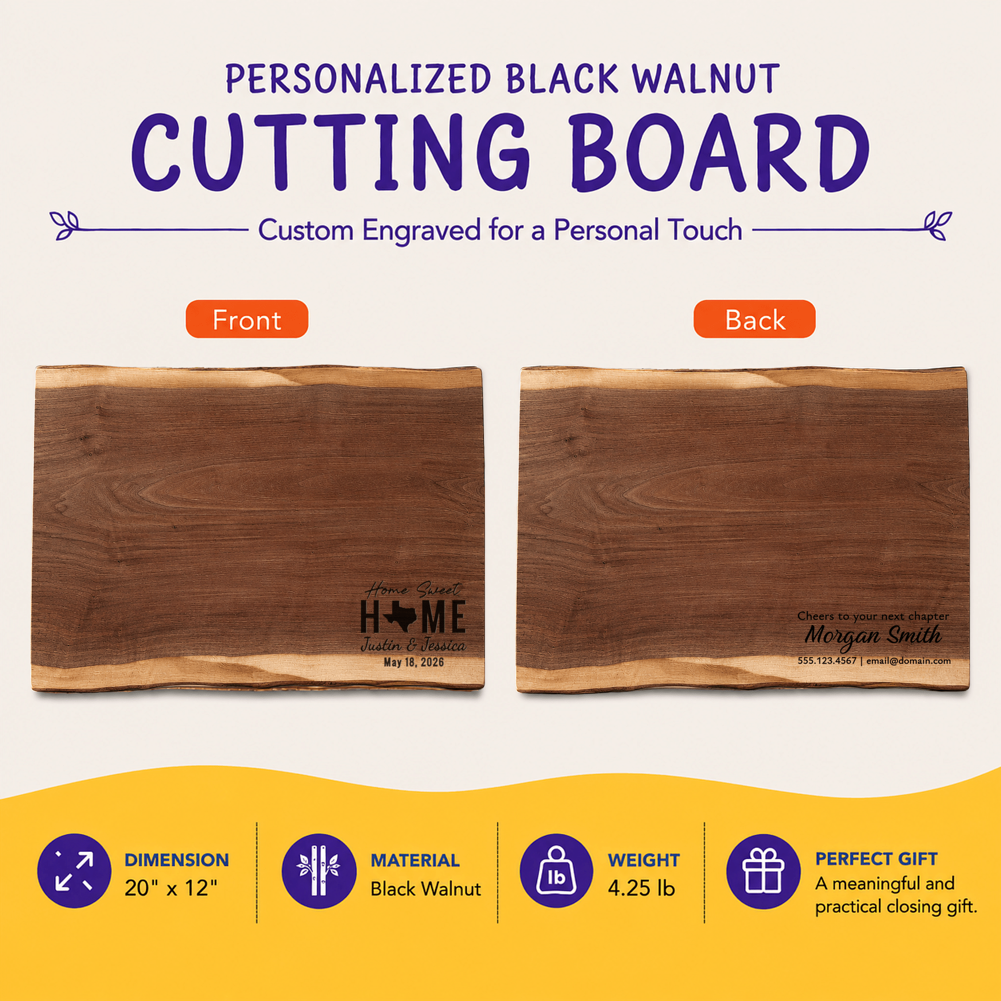 Personalized Realtor Closing Gift, Custom Engraved Black Walnut Cutting Board, Real Estate Client Gift, New Home Housewarming Keepsake - Apparel & Accessories - Aylev