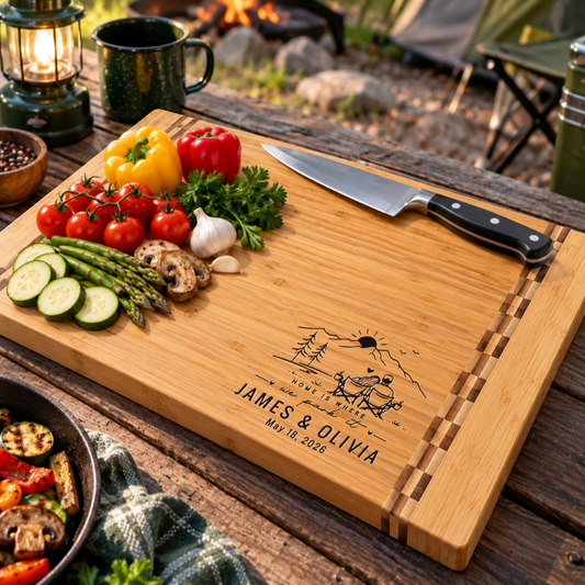 Personalized Camper Cutting Board, Custom RV Gift, Engraved Bamboo Wood Board, Camping Housewarming Gift, Travel Trailer Kitchen Decor - Apparel & Accessories - Aylev
