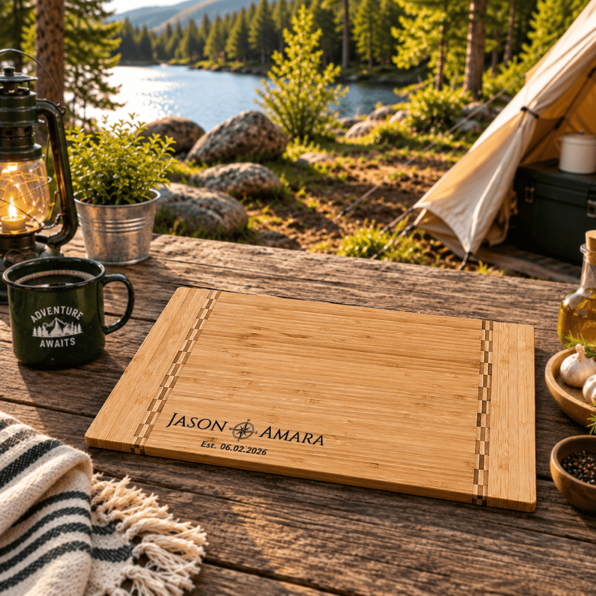 Personalized Camper Cutting Board, Custom RV Gift, Engraved Bamboo Wood Board, Camping Housewarming Gift, Travel Trailer Kitchen Decor - Apparel & Accessories - Aylev