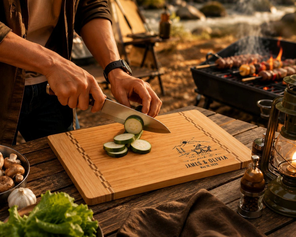 Personalized Camper Cutting Board, Custom RV Gift, Engraved Bamboo Wood Board, Camping Housewarming Gift, Travel Trailer Kitchen Decor - Apparel & Accessories - Aylev