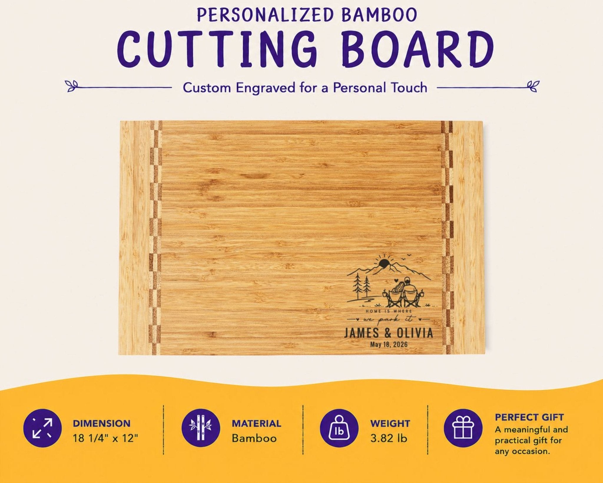 Personalized Camper Cutting Board, Custom RV Gift, Engraved Bamboo Wood Board, Camping Housewarming Gift, Travel Trailer Kitchen Decor - Apparel & Accessories - Aylev