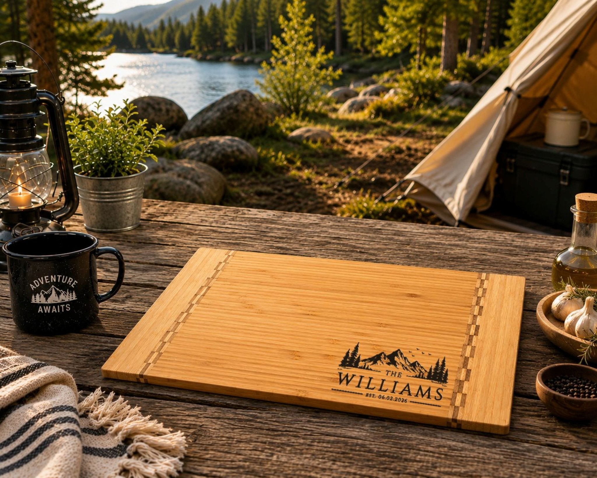 Personalized Camper Cutting Board, Custom RV Gift, Engraved Bamboo Wood Board, Camping Housewarming Gift, Travel Trailer Kitchen Decor - Apparel & Accessories - Aylev
