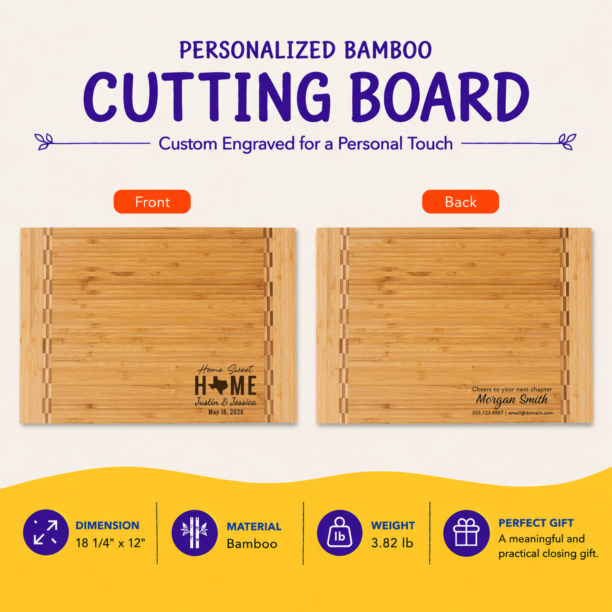 Personalized Realtor Closing Gift, Custom Engraved Bamboo Cutting Board, Real Estate Client Gift, New Home Housewarming Keepsake - Apparel & Accessories - Aylev