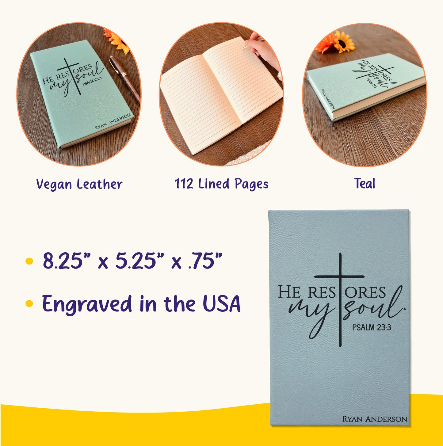 Personalized Christian Prayer Journal for Men & Women, Custom Engraved Name, Daily Devotional, Scripture Writing, Gratitude and Faith Gift
