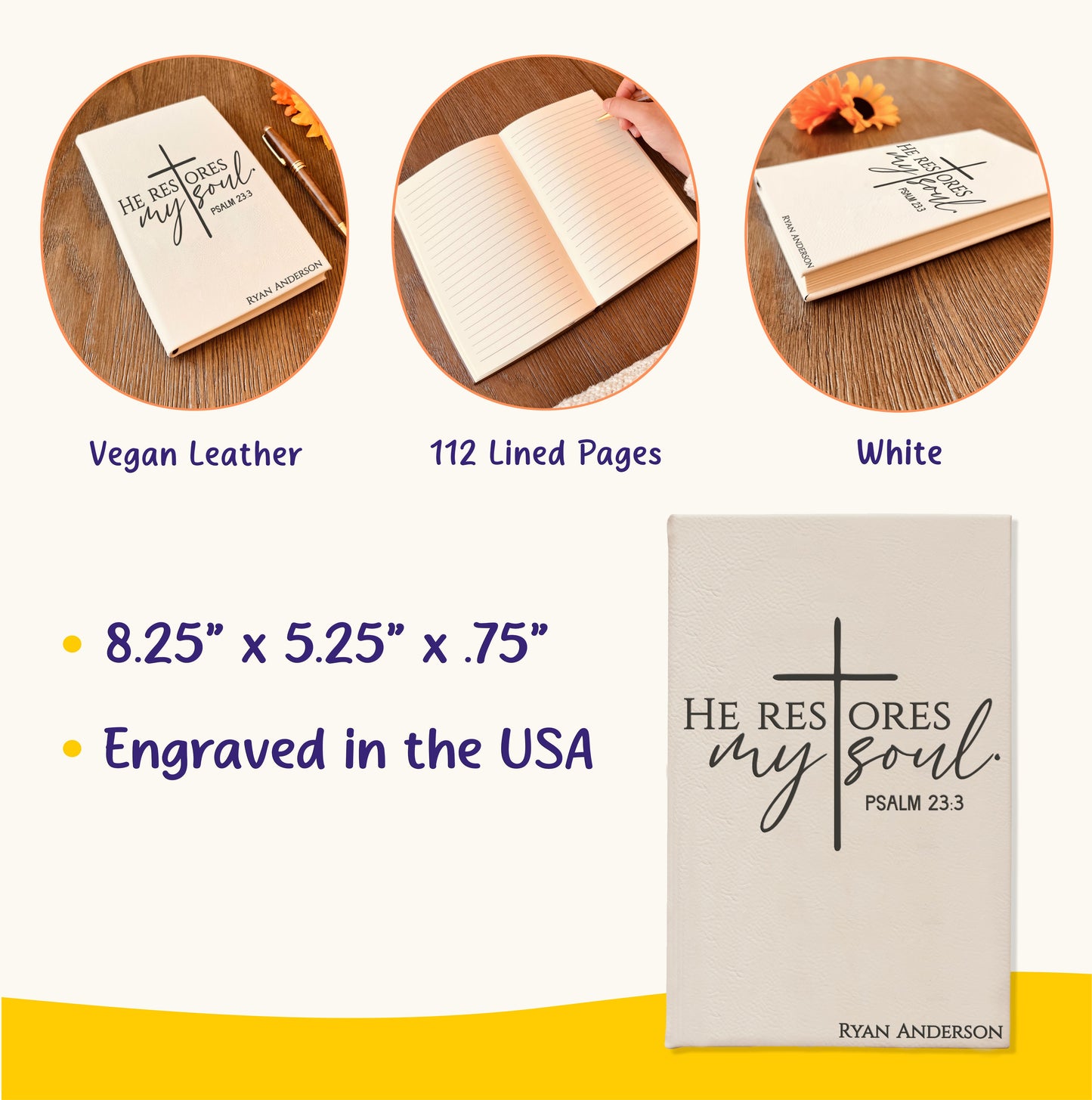 Personalized Christian Prayer Journal for Men & Women, Custom Engraved Name, Daily Devotional, Scripture Writing, Gratitude and Faith Gift