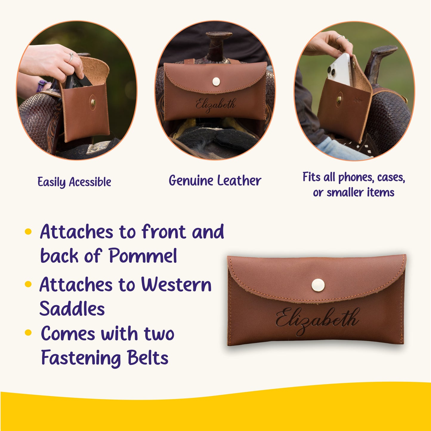 Personalized Genuine Leather Horse Saddle Bag, Real Leather Saddle Phone Holder, Horse Tack, Horse Gifts, Horse Gifts For Women Equestrian