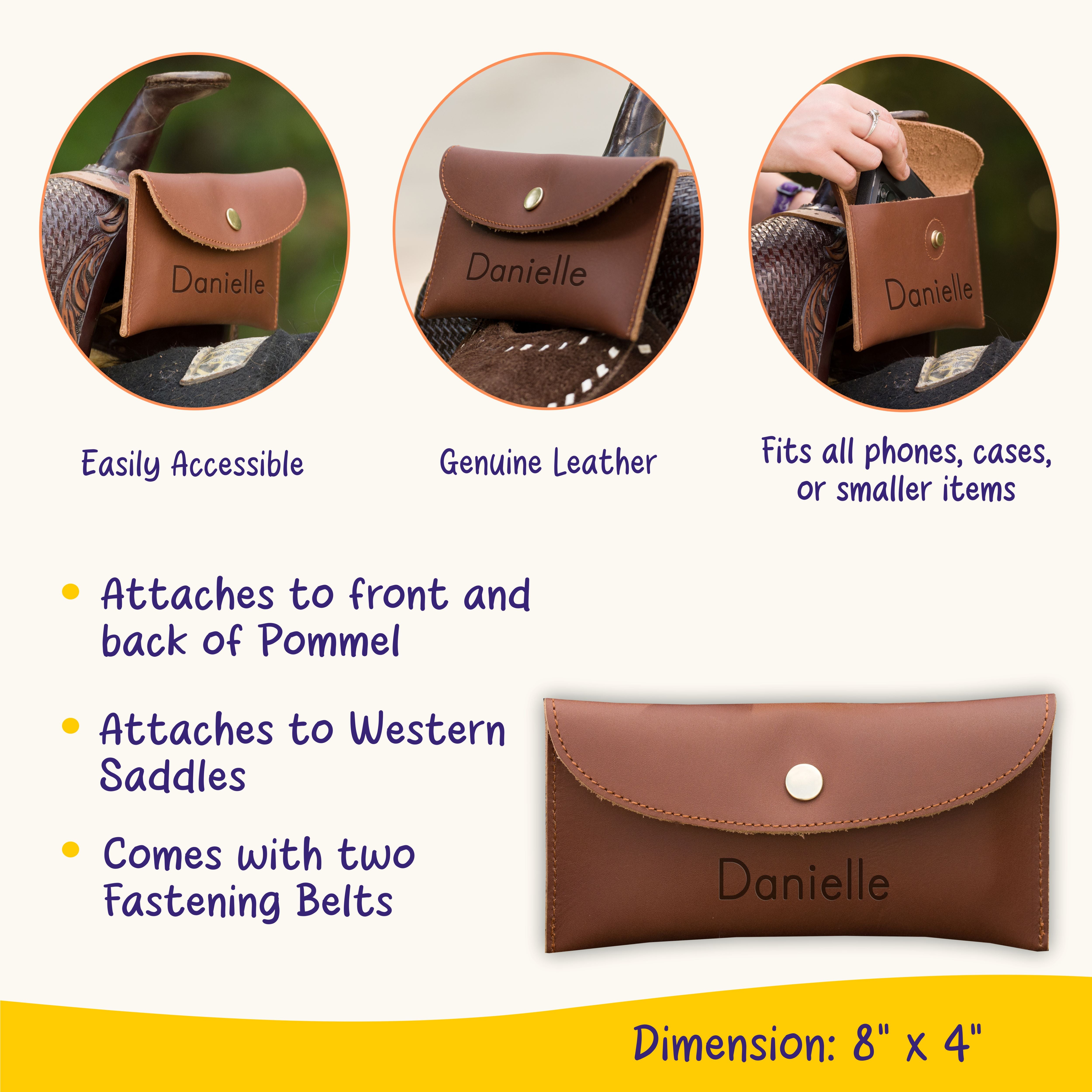 Personalized Genuine Leather Horse Saddle Bag, Real Leather Saddle Phone Holder, Horse Tack, Horse Gifts, Horse Gifts For Women Equestrian