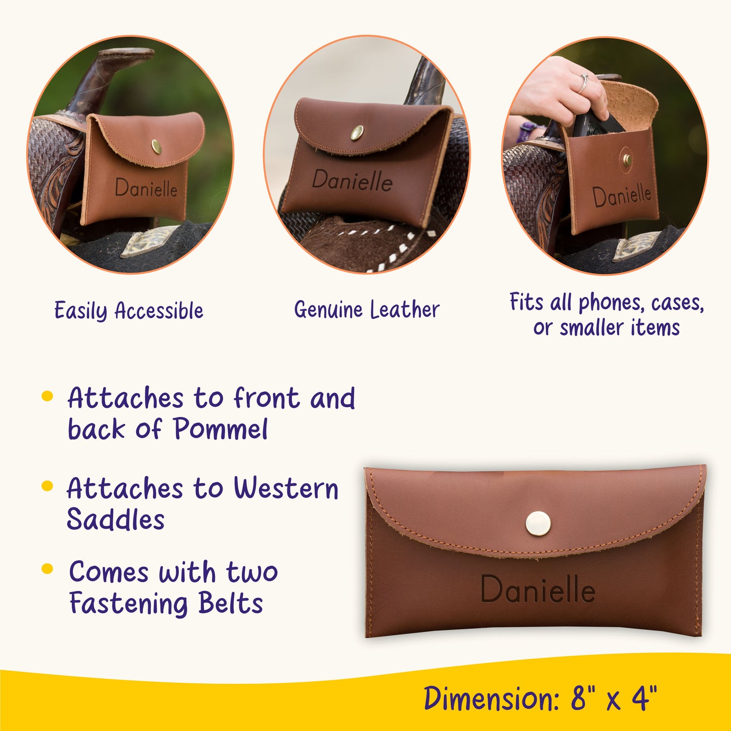 Personalized Genuine Leather Horse Saddle Bag, Real Leather Saddle Phone Holder, Horse Tack, Horse Gifts, Horse Gifts For Women Equestrian