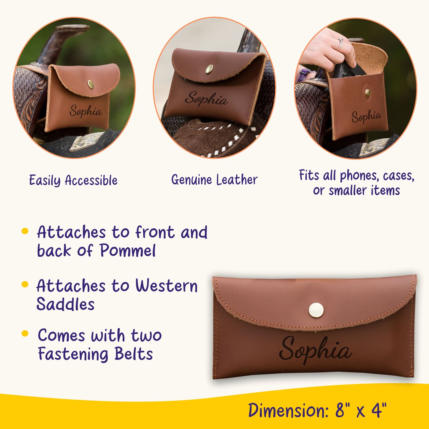 Personalized Genuine Leather Horse Saddle Bag, Real Leather Saddle Phone Holder, Horse Tack, Horse Gifts, Horse Gifts For Women Equestrian