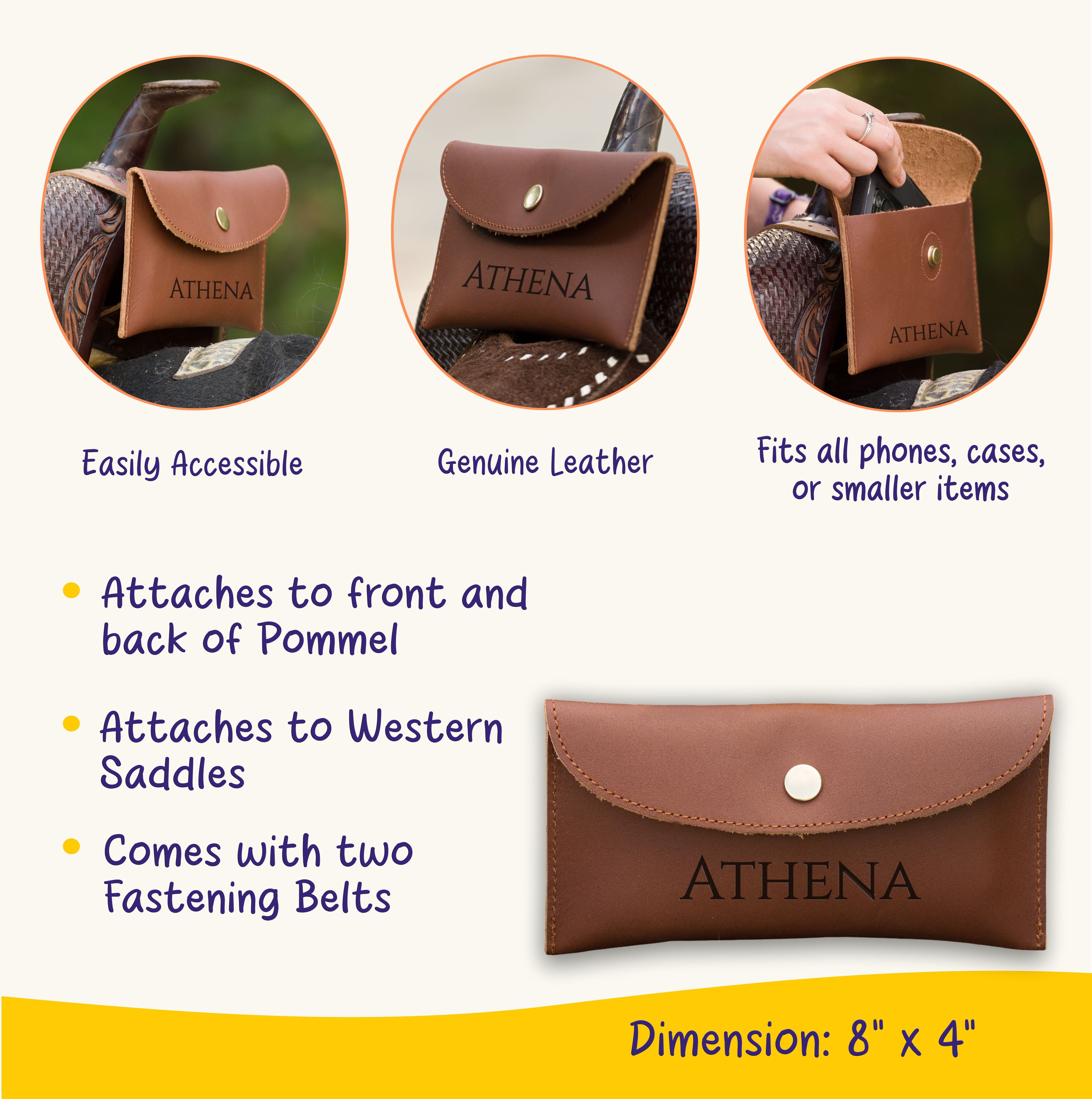 Personalized Genuine Leather Horse Saddle Bag, Real Leather Saddle Phone Holder, Horse Tack, Horse Gifts, Horse Gifts For Women Equestrian