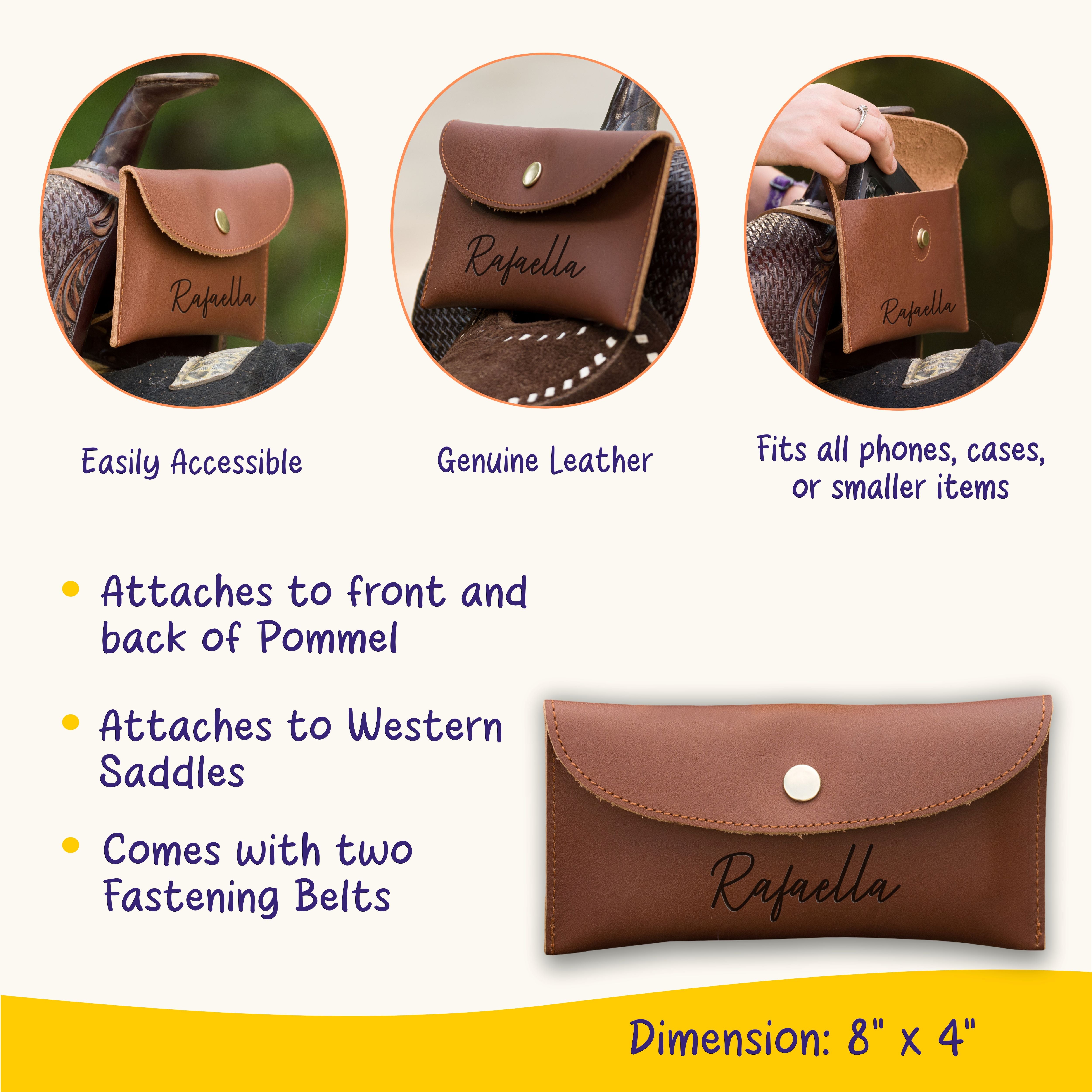 Personalized Genuine Leather Horse Saddle Bag, Real Leather Saddle Phone Holder, Horse Tack, Horse Gifts, Horse Gifts For Women Equestrian