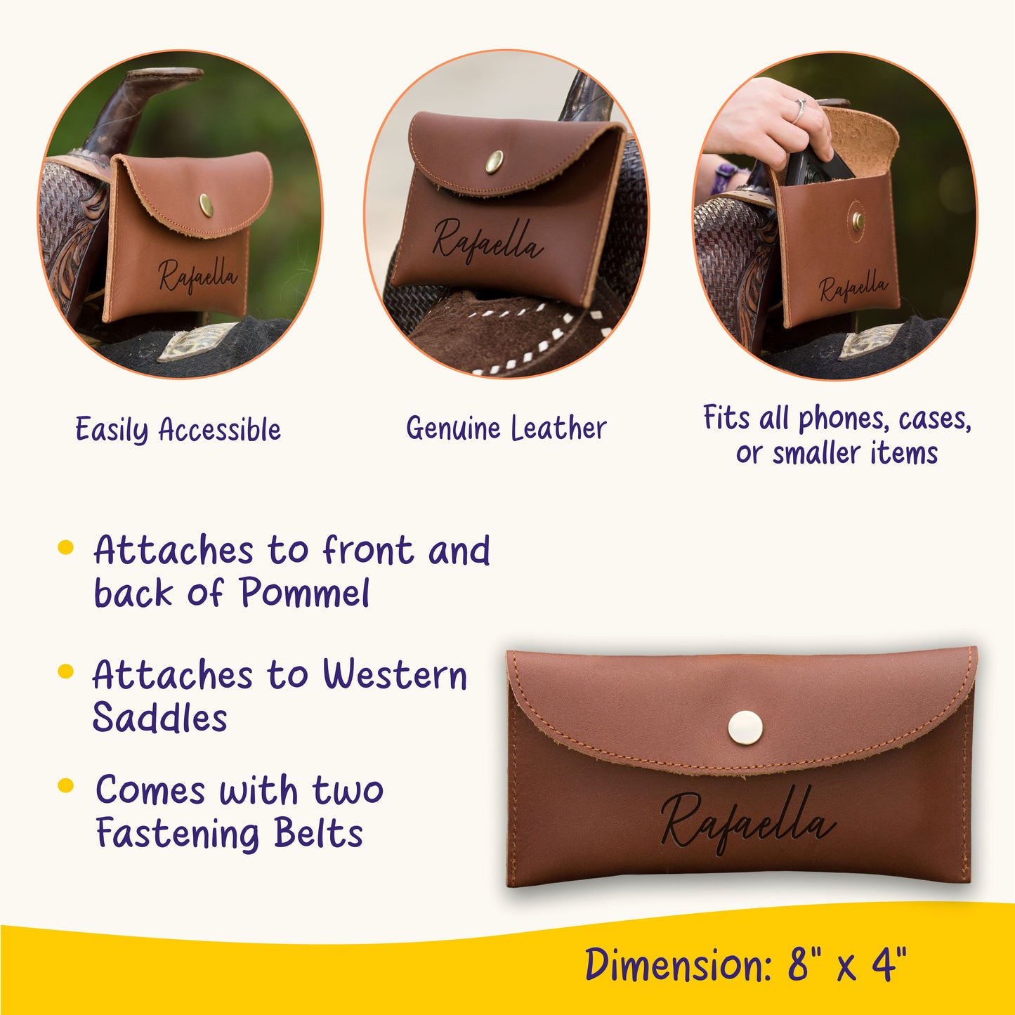 Personalized Genuine Leather Horse Saddle Bag, Real Leather Saddle Phone Holder, Horse Tack, Horse Gifts, Horse Gifts For Women Equestrian
