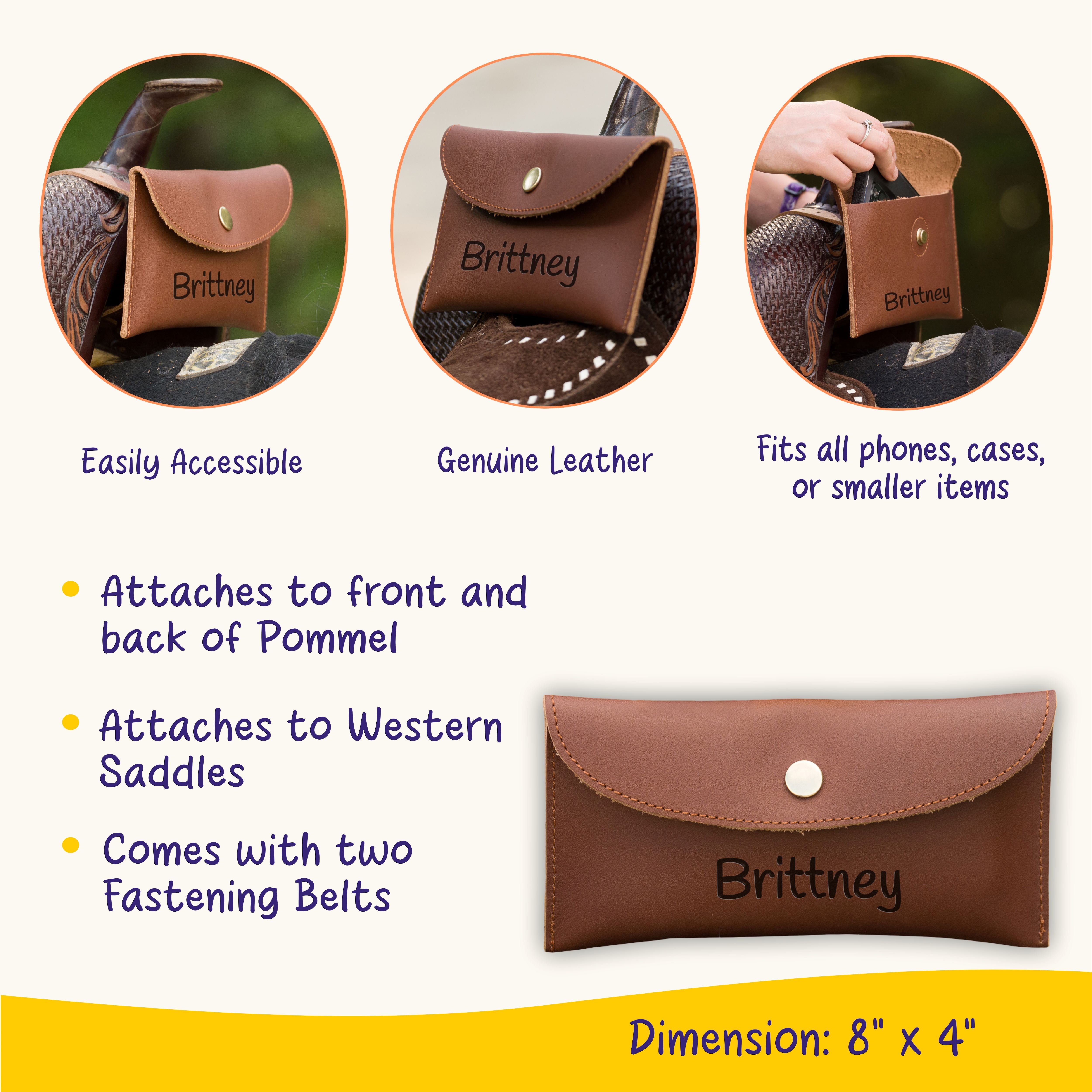 Personalized Genuine Leather Horse Saddle Bag, Real Leather Saddle Phone Holder, Horse Tack, Horse Gifts, Horse Gifts For Women Equestrian
