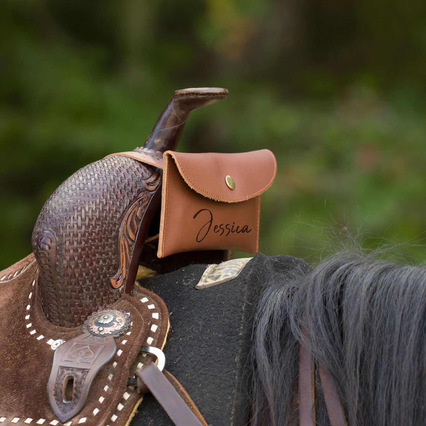 Personalized Genuine Leather Horse Saddle Bag, Real Leather Saddle Phone Holder, Horse Tack, Horse Gifts, Horse Gifts For Women Equestrian