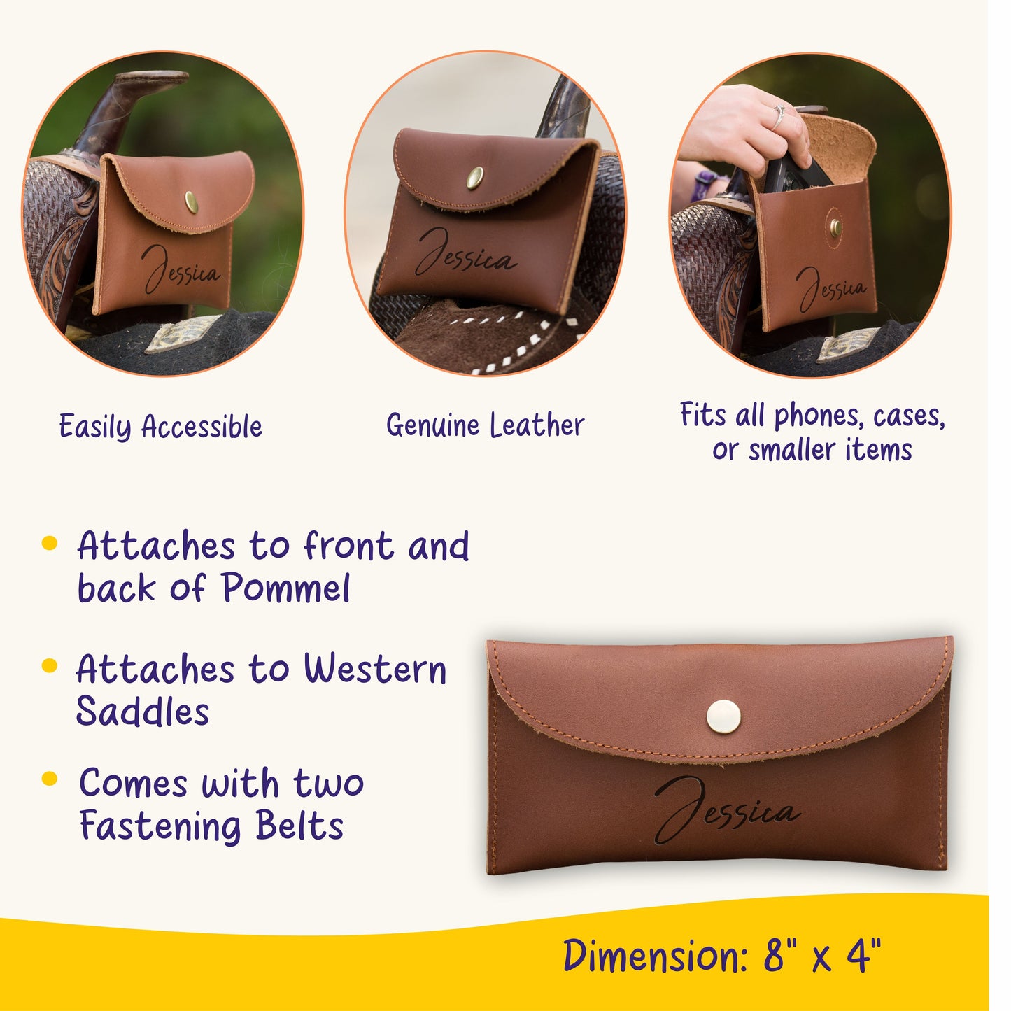 Personalized Genuine Leather Horse Saddle Bag, Real Leather Saddle Phone Holder, Horse Tack, Horse Gifts, Horse Gifts For Women Equestrian