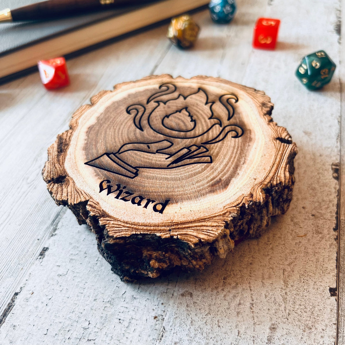 Dungeons and Dragons Real Wood Wizard DnD Coaster, DnD Accessories, DnD Gift for Men, DnD Stuff, D&D Gifts - Apparel & Accessories - Aylev