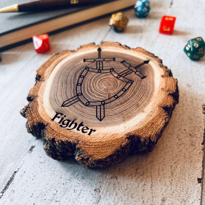 Dungeons and Dragons Real Wood Fighter DnD Coaster, DnD Accessories, DnD Gift for Men, DnD Stuff, D&D Gifts - Apparel & Accessories - Aylev