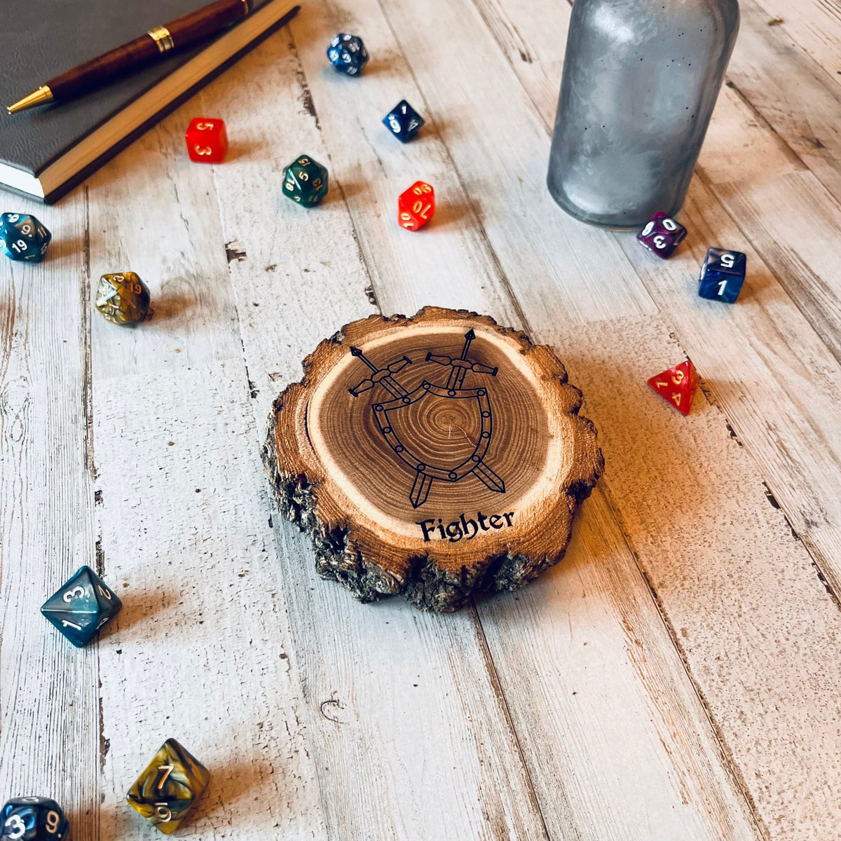Dungeons and Dragons Real Wood Fighter DnD Coaster, DnD Accessories, DnD Gift for Men, DnD Stuff, D&D Gifts - Apparel & Accessories - Aylev