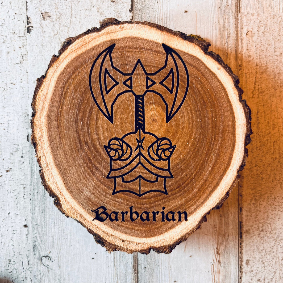 Dungeons and Dragons Real Wood Barbarian DnD Coaster, DnD Accessories, DnD Gift for Men, DnD Stuff, D&D Gifts - Apparel & Accessories - Aylev