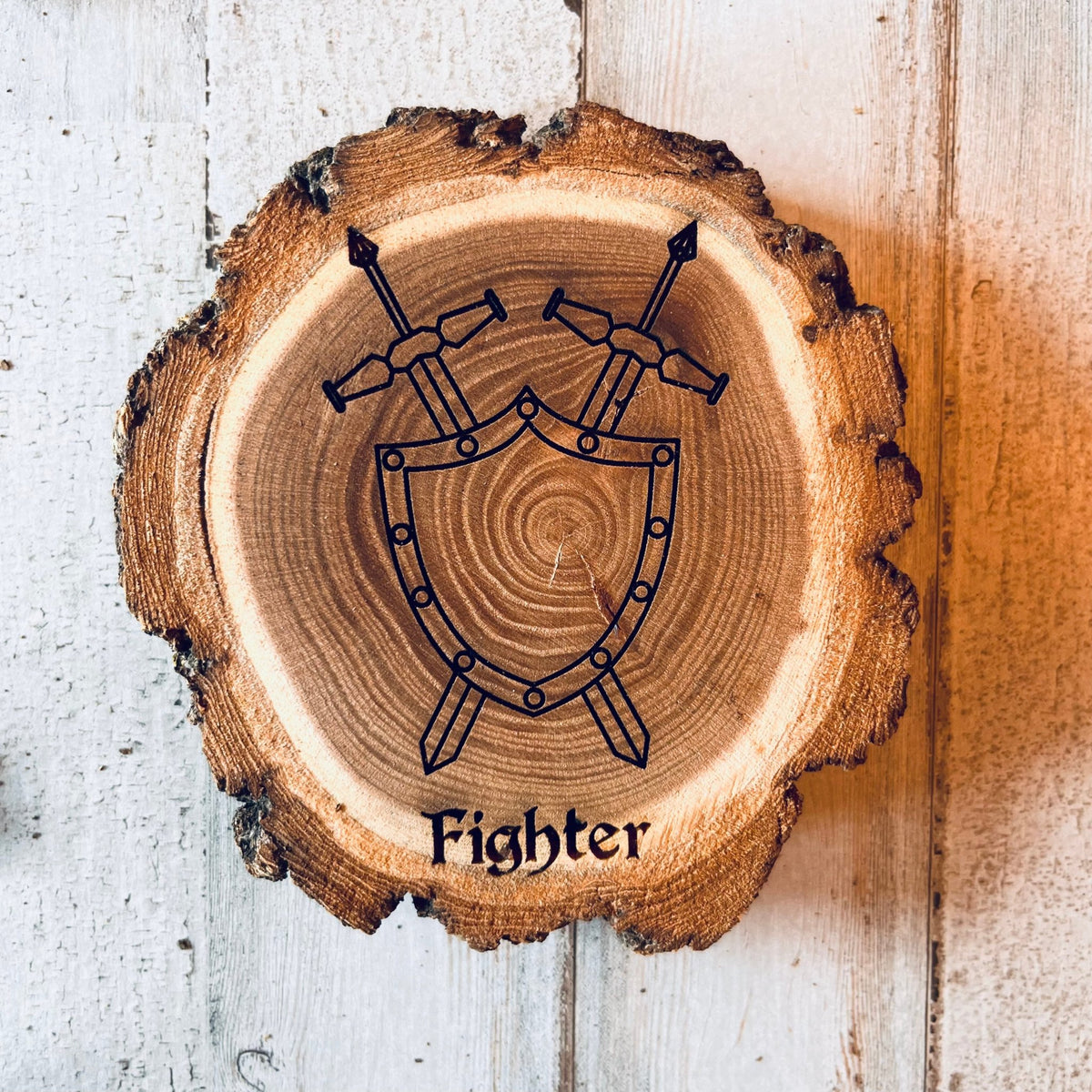 Dungeons and Dragons Real Wood Fighter DnD Coaster, DnD Accessories, DnD Gift for Men, DnD Stuff, D&D Gifts - Apparel & Accessories - Aylev