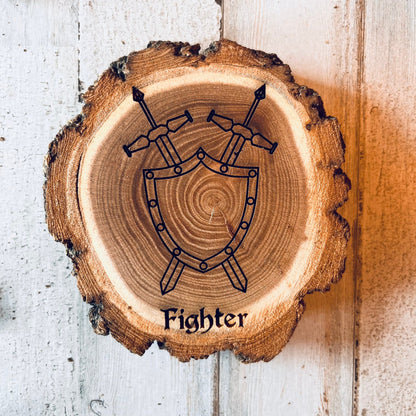 Dungeons and Dragons Real Wood Fighter DnD Coaster, DnD Accessories, DnD Gift for Men, DnD Stuff, D&D Gifts - Apparel & Accessories - Aylev