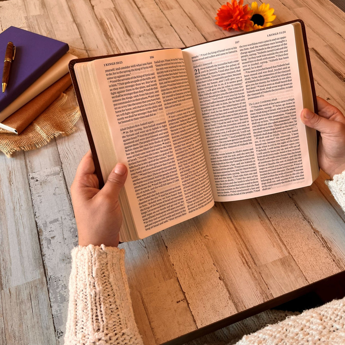 Personalized ESV Large Print Bible, Custom Fingerprint & Cross Design with Name Engraved, Gifts for Baptism, Wedding, and Confirmation - Religious Books - Aylev