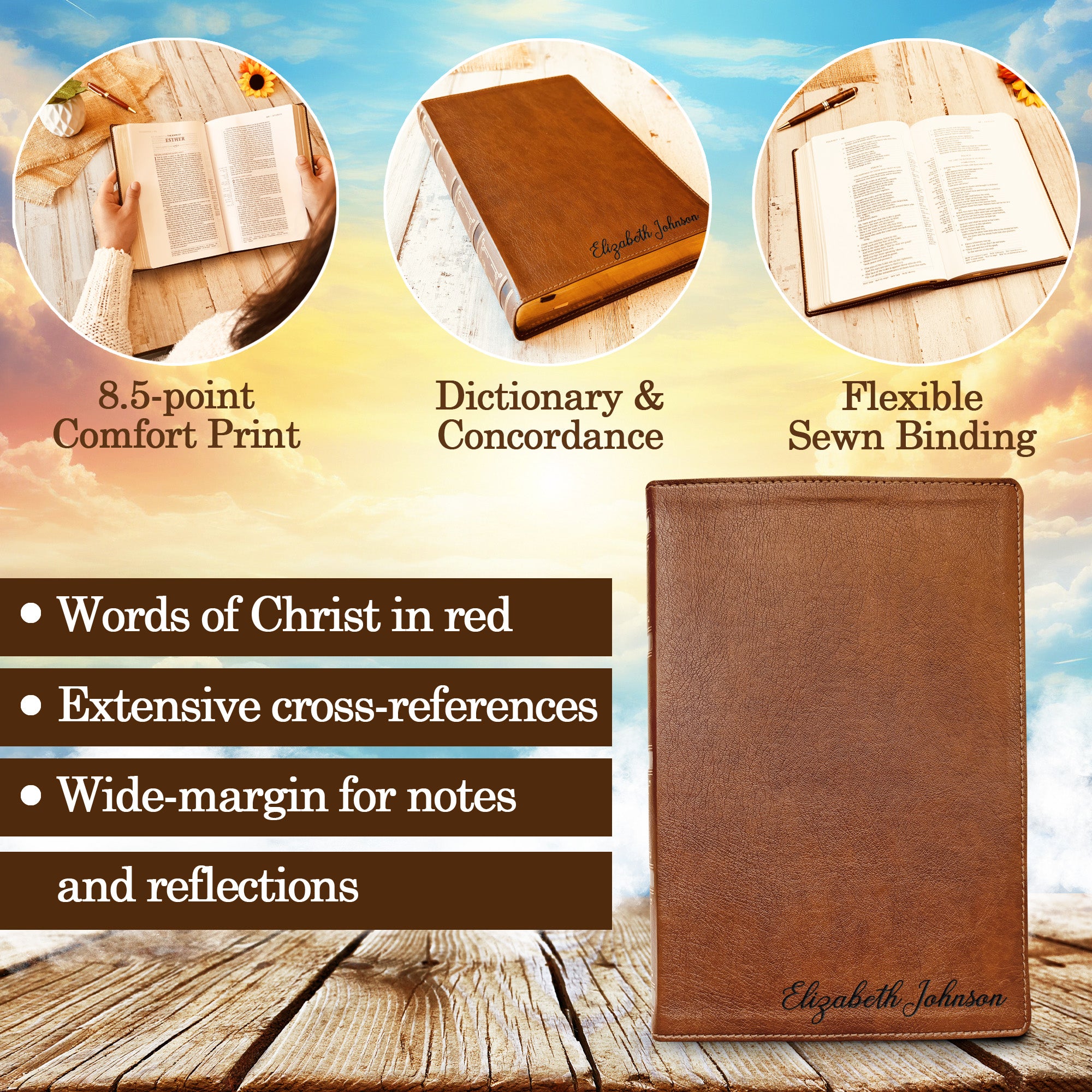 Personalized NKJV Bible with Name Engraved, NKJV Wide-Margin Bible, Custom Bible Engraved Name, New King James Holy Bible, Baptism Gifts