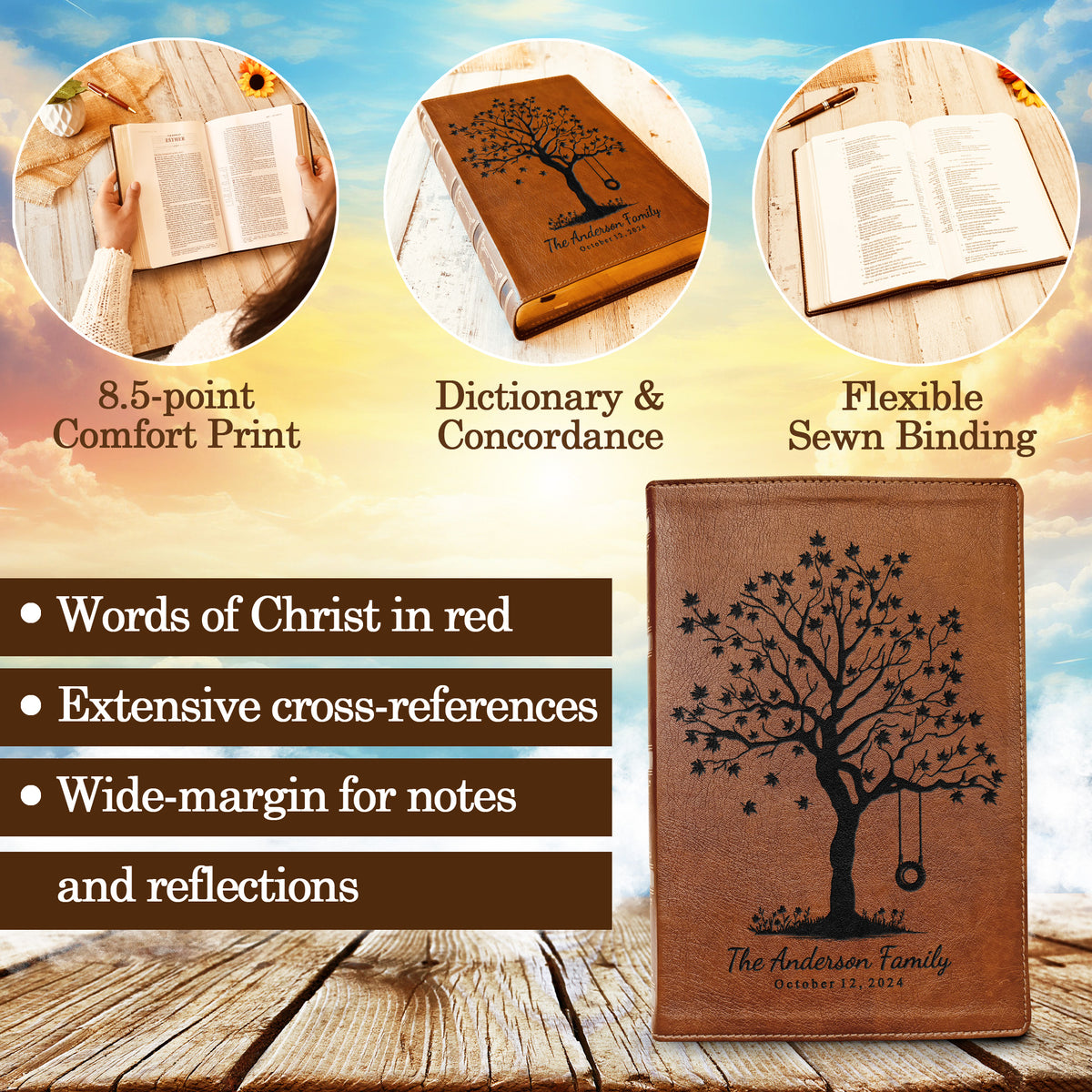 Personalized Family Bible, Custom Engraved NKJV Wide - Margin Family Tree Bible, Wedding Gifts, Anniversary Gifts, Family Bible for Weddings - Religious Books - Aylev