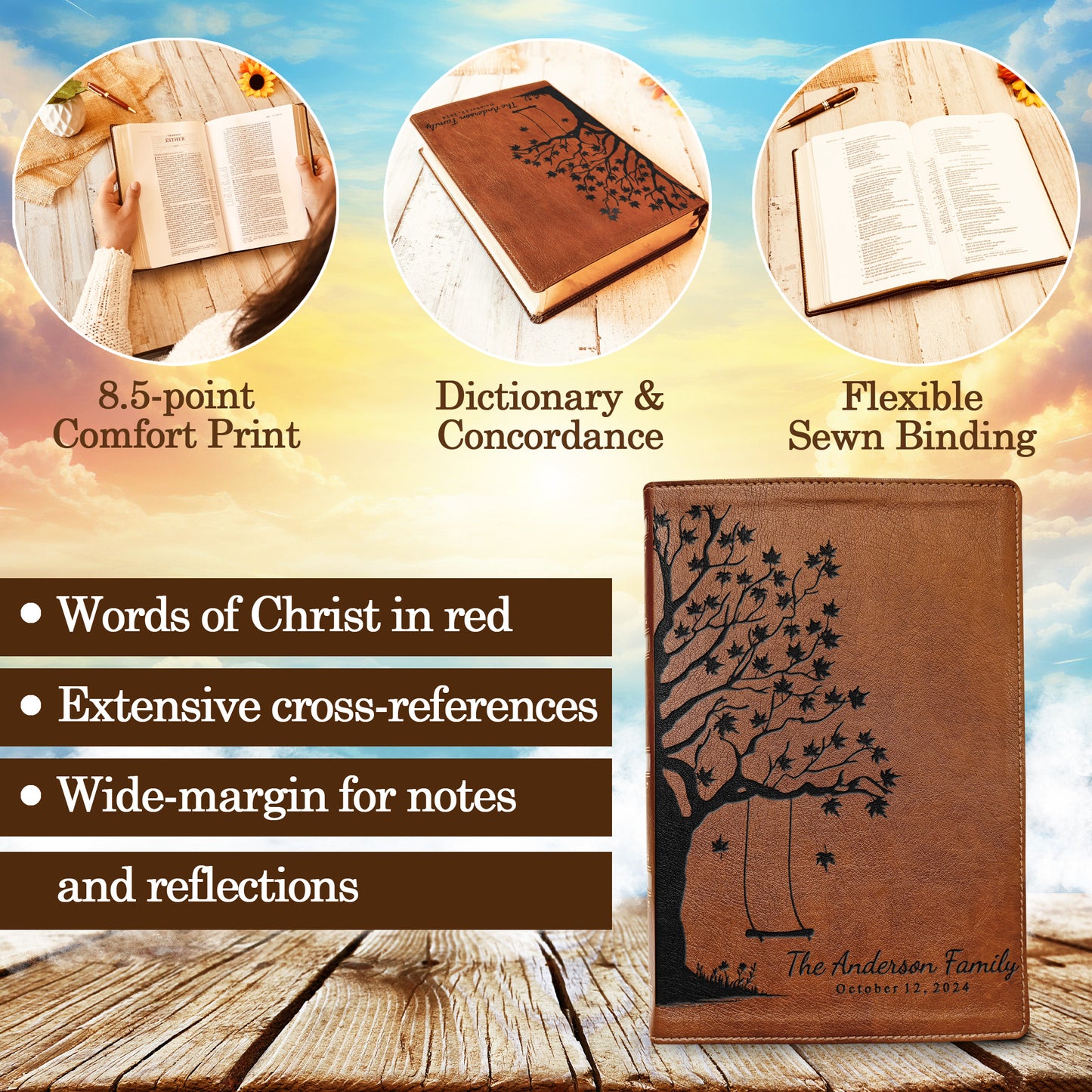 Personalized Family Bible, Custom Engraved NKJV Wide-Margin Family Tree Bible, Wedding Gifts, Anniversary Gifts, Family Bible for Weddings