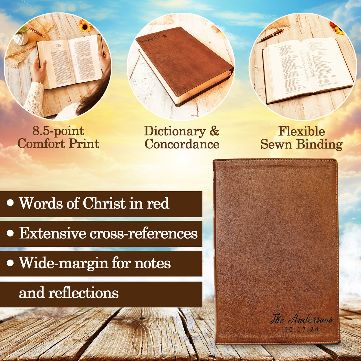 Personalized Family Bible, Custom Engraved NKJV Wide - Margin Family Bible, Wedding Gifts, Anniversary Gifts, Family Bible for Weddings - Religious Books - Aylev