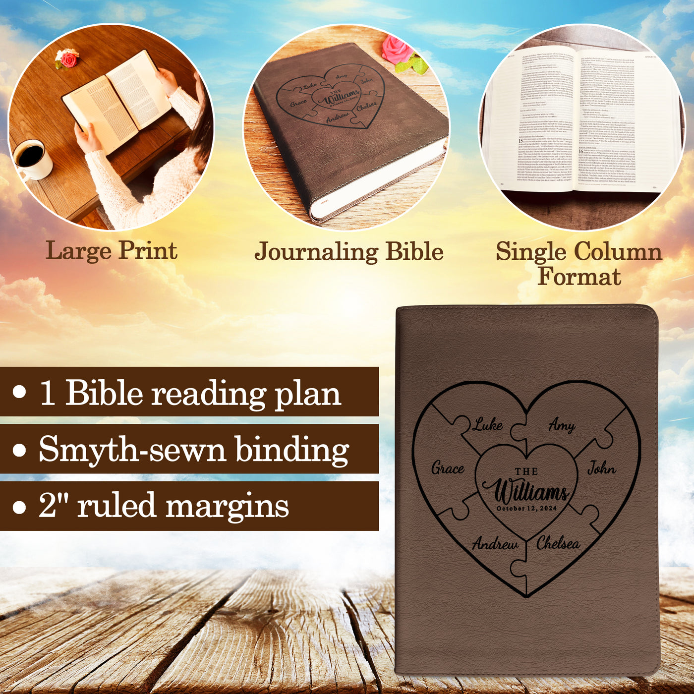 Personalized Family Bible, Custom ESV Single Column Journaling Family Bible, Engraved Bible, Wedding Gifts Christian Gifts Anniversary Gifts