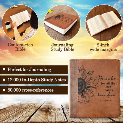Custom Engraved ESV Journaling Study Bible, Wide Margin Note - Taking Bible, Personalized Christian Gift, Baptism Gift for Women - Religious Books - Aylev
