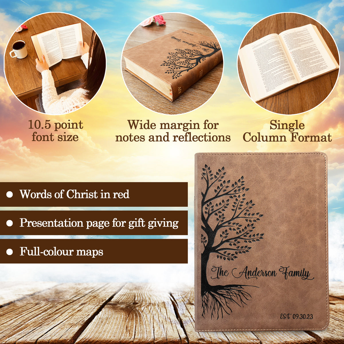 Personalized Family Bible, Custom KJV Family Tree Wide - Margin Bible, Engraved Bible, Wedding Bible, Christian Gifts Family Bible for Wedding - Religious Books - Aylev