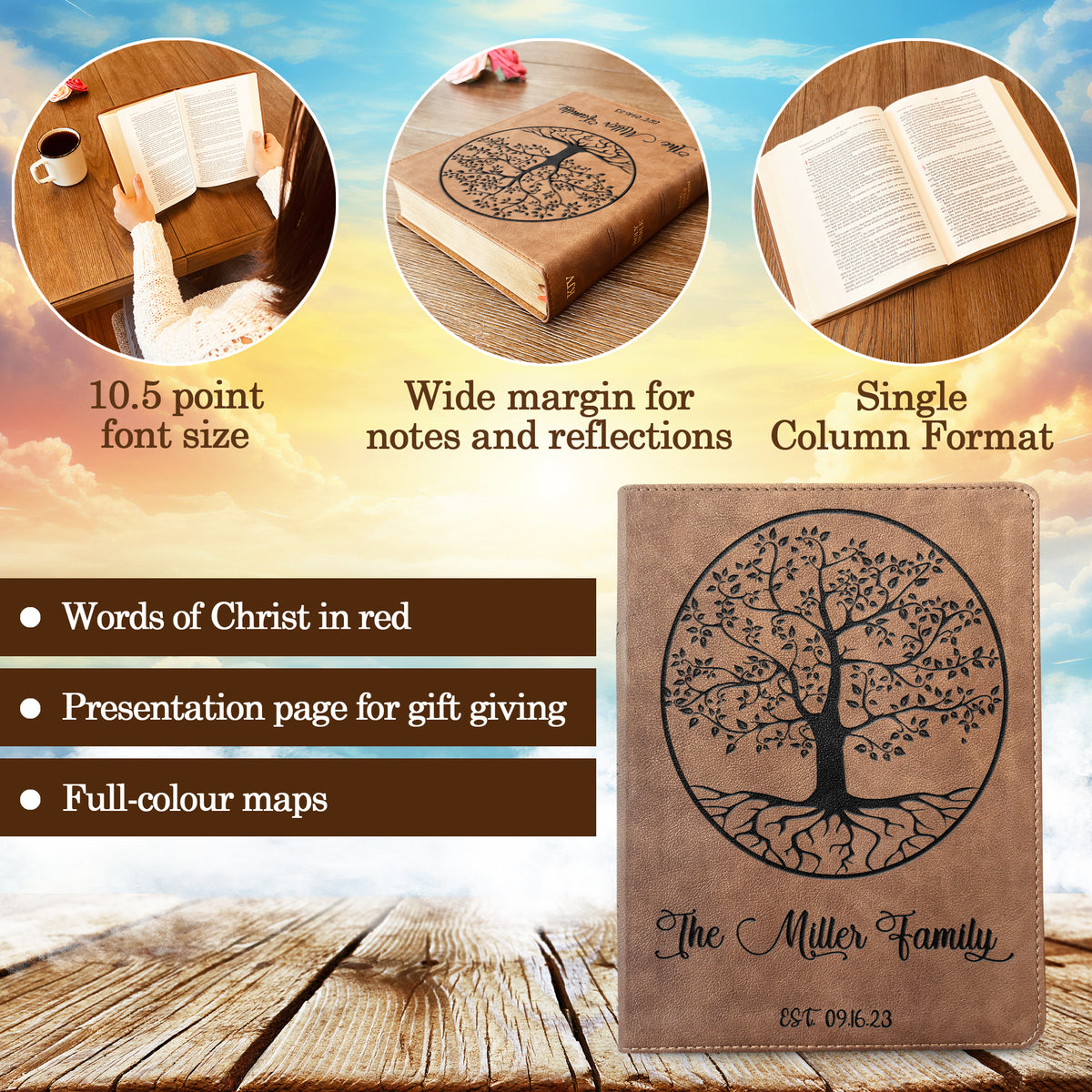 Personalized Family Bible, Custom KJV Family Tree Wide - Margin Bible, Engraved Bible, Wedding Bible, Christian Gifts Family Bible for Wedding - Religious Books - Aylev