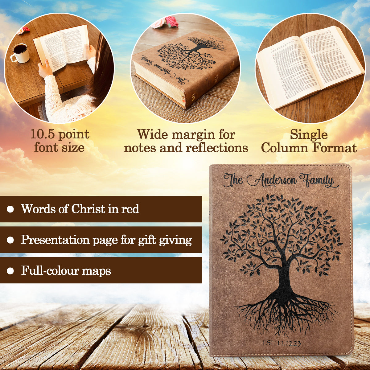 Personalized Family Bible, Custom KJV Family Tree Wide - Margin Bible, Engraved Bible, Wedding Bible, Christian Gifts Family Bible for Wedding - Religious Books - Aylev