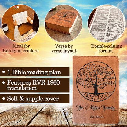 Personalized Family Bible, Custom ESV/RVR Biblia en Español Personalizada, Biblia Reina Valera 1960 en espanol Spanish Bible, Christian Gifts - Religious Books - Aylev