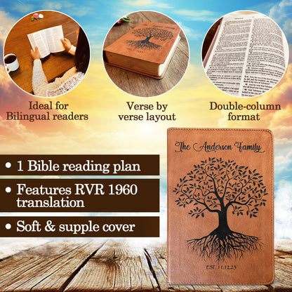 Personalized Family Bible, Custom ESV/RVR Biblia en Español Personalizada, Biblia Reina Valera 1960 en espanol Spanish Bible, Christian Gifts - Religious Books - Aylev