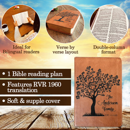 Personalized Family Bible, Custom ESV/RVR Biblia en Español Personalizada, Biblia Reina Valera 1960 en espanol Spanish Bible, Christian Gifts - Religious Books - Aylev