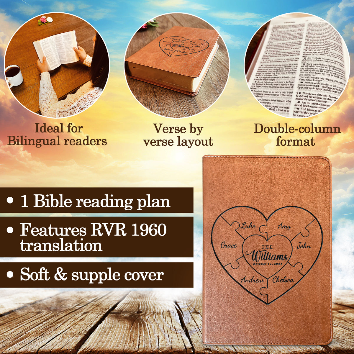 Personalized Family Bible, Custom ESV/RVR Biblia en Español Personalizada, Biblia Reina Valera 1960 en espanol Spanish Bible, Christian Gifts - Religious Books - Aylev