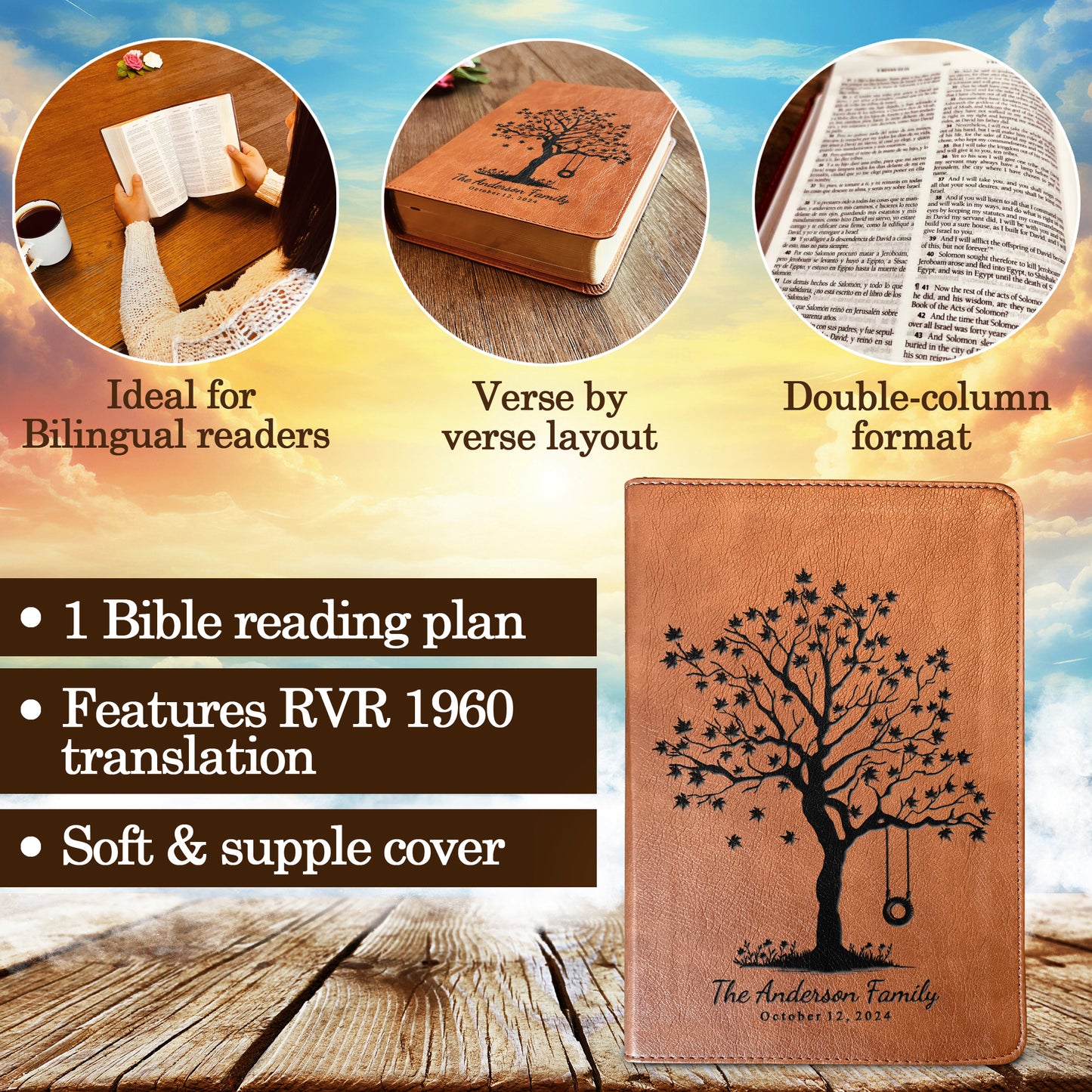Personalized Family Bible, Custom ESV/RVR Biblia en Español Personalizada, Biblia Reina Valera 1960 en espanol Spanish Bible Christian Gifts