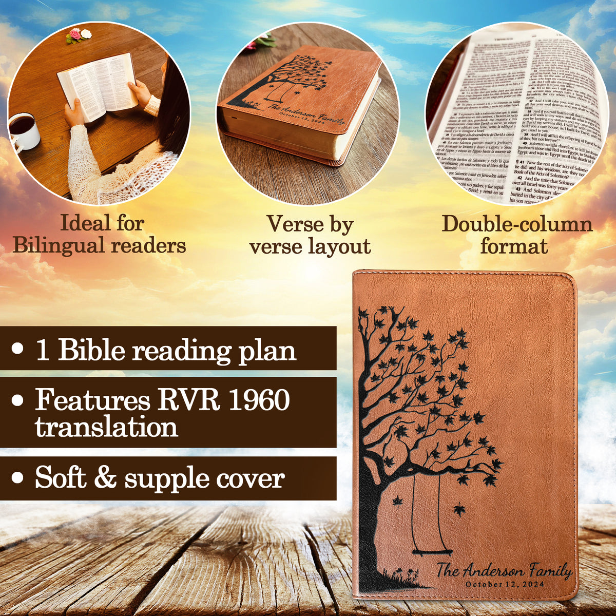 Personalized Family Bible, Custom ESV/RVR Biblia en Español Personalizada, Biblia Reina Valera 1960 en espanol Spanish Bible Christian Gifts - Religious Books - Aylev
